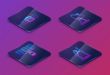 Set isometric line smartwatch server data web vector