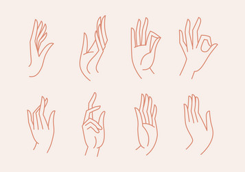 set of icons and emblems in linear style - hands vector image