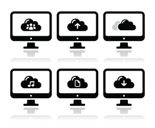 Computer and cloud icons set for web vector