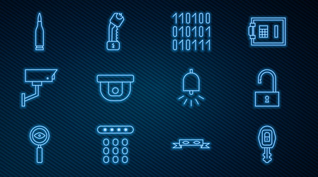 set line car key with remote open padlock binary vector image
