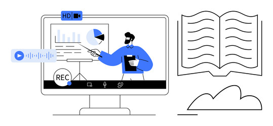 virtual learning with instructor explaining data vector image