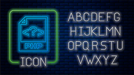 Glowing neon php file document download vector
