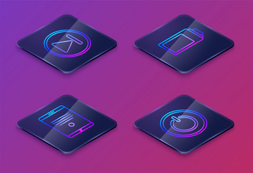 set isometric line fast forward tablet battery vector image