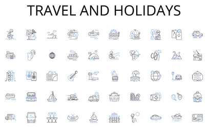 travel and holidays line icons collection vector