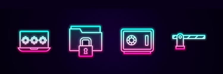 Set line laptop with password folder and lock vector
