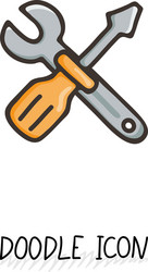 doodle wrench and screwdriver icon working vector