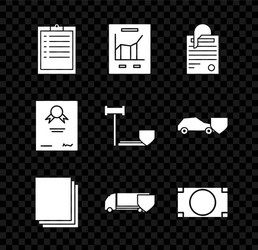set clipboard with checklist document graph chart vector image