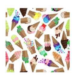 Ice cream cone seamless pattern flake and scoops vector