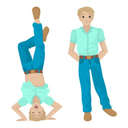 Young guy is having fun and standing upside vector