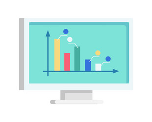 Computer monitor displaying bar graph vector