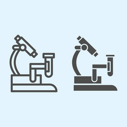 Microscope with analysis flask line and solid icon vector