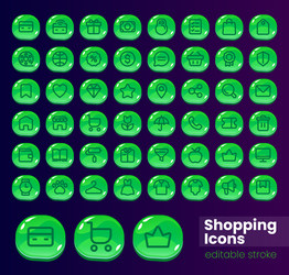 shopping glossy ui button with linear icon big set vector