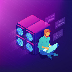 isometric blockchain development concept vector image