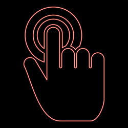 neon click on button hand cursor touch screen red vector image