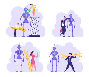 set cyborg creating process engineers or business vector image