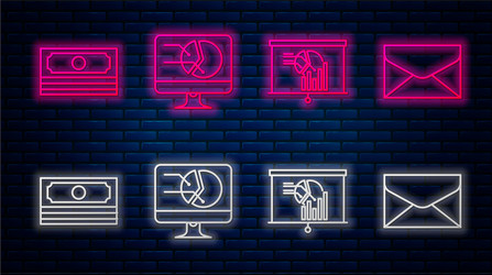 Set line computer monitor with graph chart board vector