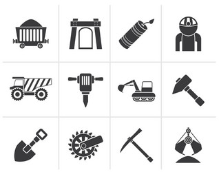 silhouette mining and quarrying industry objects vector