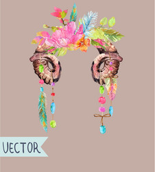 Watercolor Floral Horns & Blooms Vector Image