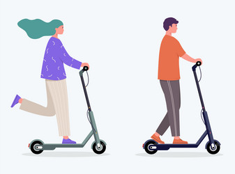 woman and man rides an electric scooter concept vector