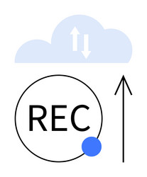 cloud upload icon with recording button and upward vector image