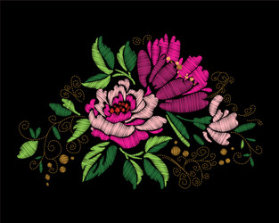 colorful embroidery on a black background Vector Image