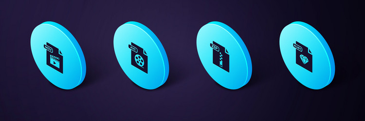 set isometric ruby file document zip avi and mov vector image