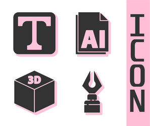 set fountain pen nib text isometric cube and ai vector image