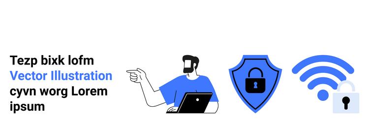 man with laptop points at cybersecurity icons vector image