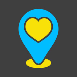 map pointer with heart glyph on dark background vector image