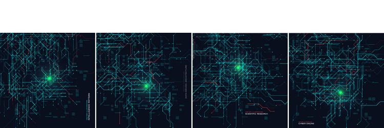 glowing data circuits map background set vector image