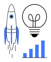rocket launch light bulb and bar chart vector image