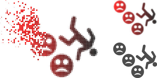 Fragmented dotted halftone drop down sad user icon vector