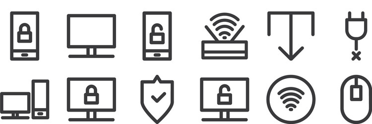 12 set linear computer hardware icons thin vector image