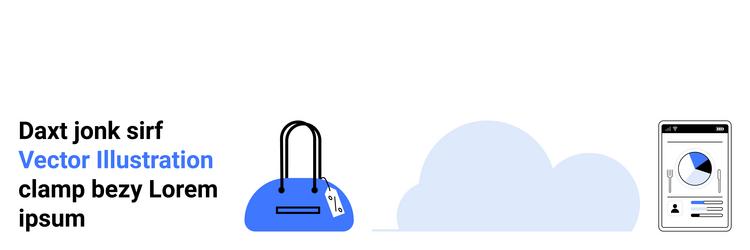 handbag with tag and mobile phone displaying pie vector image