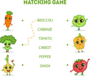 Matching game with cute vegetables characters vector