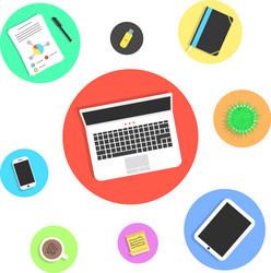 Office objects in colored circles vector