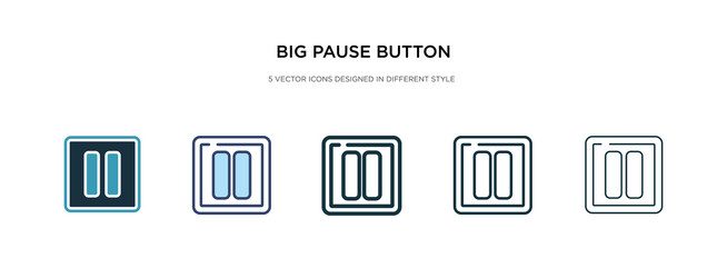 Big pause button icon in different style two vector