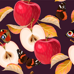 seamless pattern with red apples and leaves vector image