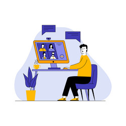 man talking via online videoconference vector image