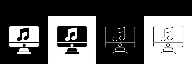 set computer with music note symbol on screen icon vector image