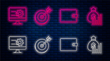 Set line target wallet computer monitor vector