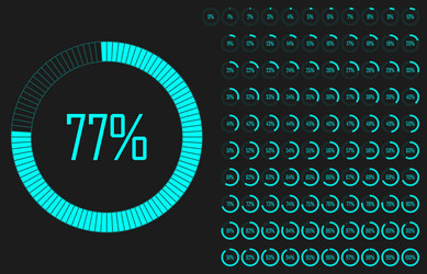 set of circle percentage diagrams from 0 to 100 vector image