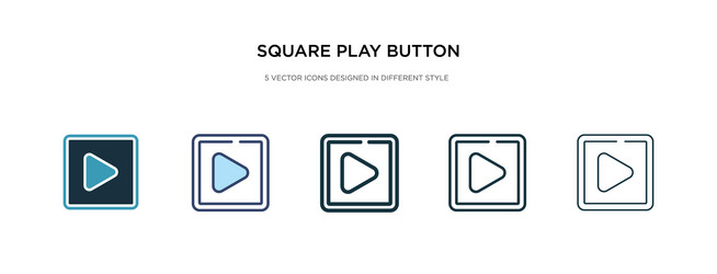 square play button icon in different style two vector image