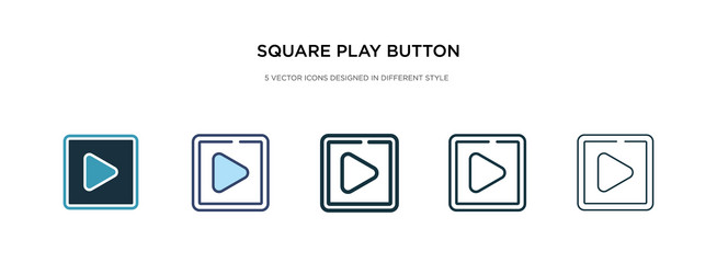 Square play button icon in different style two vector