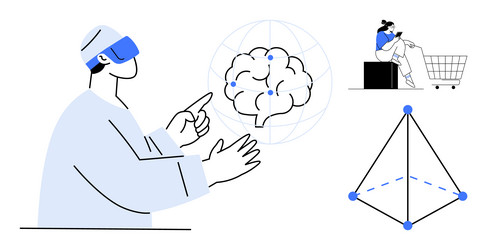 virtual reality interaction with ai brain future vector image