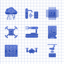 set robot electronic computer components vector image