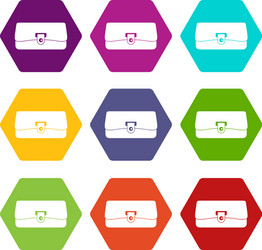 Small wallet icon set color hexahedron vector