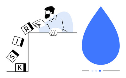man preventing risk blocks from falling with large vector image