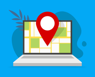 pointer location and laptop with web map vector image
