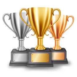 Realistic golden silver and bronze trophies Vector Image